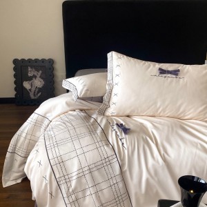High-quality satin cotton white bed sheets exquisite single size embroidery quilt cover home textile bedding set manufacture