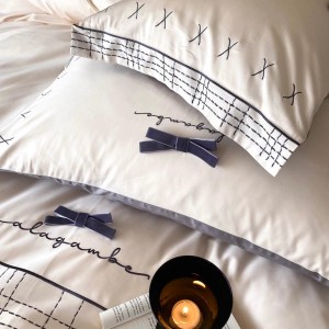 High-quality satin cotton white bed sheets exquisite single size embroidery quilt cover home textile bedding set manufacture