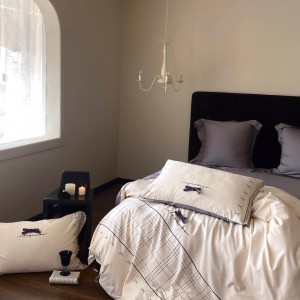 High-quality satin cotton white bed sheets exquisite single size embroidery quilt cover home textile bedding set manufacture