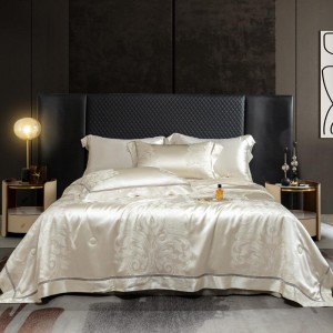 Luxury senior satin lyocell cotton bed linen exquisite king size white jacquard comforter cover bedroom bedding set wholesaler