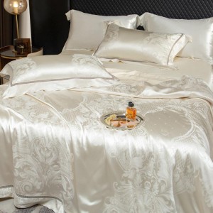 Luxury senior satin lyocell cotton bed linen exquisite king size white jacquard comforter cover bedroom bedding set wholesaler