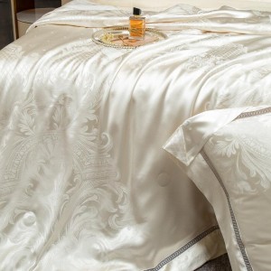 Luxury senior satin lyocell cotton bed linen exquisite king size white jacquard comforter cover bedroom bedding set wholesaler