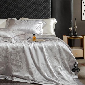 Luxury senior satin lyocell cotton bed linen exquisite king size white jacquard comforter cover bedroom bedding set wholesaler
