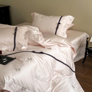 Hot selling pink quilt cover embroidered fitted sheets flat sheet 100% cotton home textile 4-pieces bedding set supplier