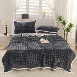 Premium milk velvet bed linen winter 4pcs home textile grey plain color blankets supplier