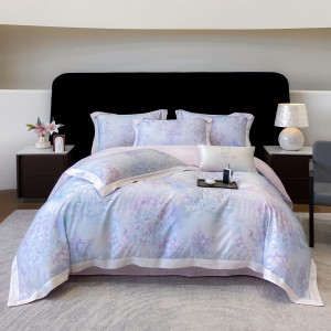 Wholesale high-quality lyocell cotton duvet cover purple printing bed sheet 4 piece home textile bedding set supplier