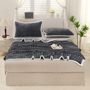 Premium milk velvet bed linen winter 4pcs home textile grey plain color blankets supplier