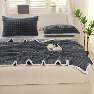Premium milk velvet bed linen winter 4pcs home textile grey plain color blankets supplier
