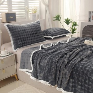 Premium milk velvet bed linen winter 4pcs home textile grey plain color blankets supplier