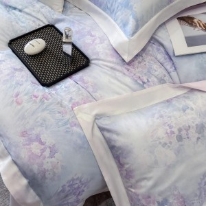 Wholesale high-quality lyocell cotton duvet cover purple printing bed sheet 4 piece home textile bedding set supplier