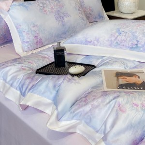 Wholesale high-quality lyocell cotton duvet cover purple printing bed sheet 4 piece home textile bedding set supplier