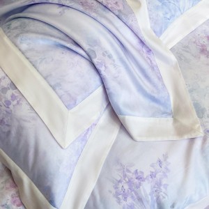 Wholesale high-quality lyocell cotton duvet cover purple printing bed sheet 4 piece home textile bedding set supplier