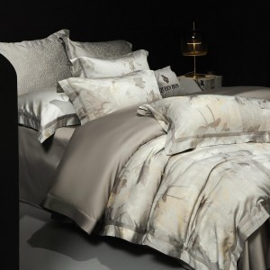 Wholesale high-end printing pillowcases grey comforter set soft bed linen fitted sheets 2m/2.2m bedding set for adults