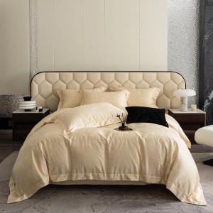 High-quality beige color jacquard quilt cover lyocell cotton bedsheets warm bed sheet king size bedding set wholesaler