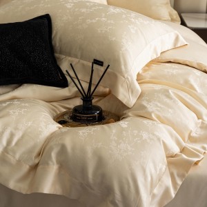 High-quality beige color jacquard quilt cover lyocell cotton bedsheets warm bed sheet king size bedding set wholesaler