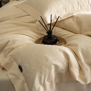 High-quality beige color jacquard quilt cover lyocell cotton bedsheets warm bed sheet king size bedding set wholesaler