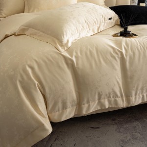 High-quality beige color jacquard quilt cover lyocell cotton bedsheets warm bed sheet king size bedding set wholesaler