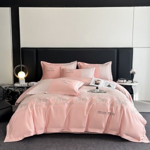 Wholesale high-end pillowcases pink embroidery comforter set cotton bed linen fitted sheets 2m/2.2m bedding set for adults