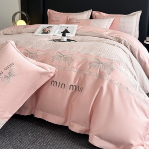 Wholesale high-end pillowcases pink embroidery comforter set cotton bed linen fitted sheets 2m/2.2m bedding set for adults