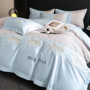 Wholesale high-end pillowcases pink embroidery comforter set cotton bed linen fitted sheets 2m/2.2m bedding set for adults