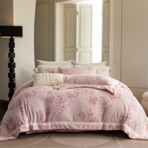 Winter pink comforter sets premium carving craft bedsheets 2 soft pillow shams bedding set manufacture