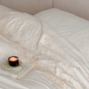 Hot selling winter white baby fleece bed linen lace 1.8m coverlets with 2 soft pillow shams fluffy duvet cover queen size bedding set supplier