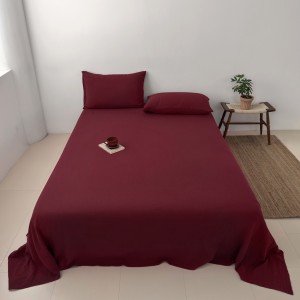 Solid color 3pcs home textiles red yarn fitted & flat sheet bed sheet set