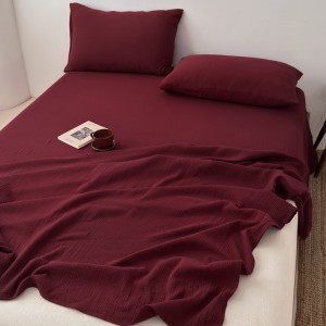 Solid color 3pcs home textiles red yarn fitted & flat sheet bed sheet set