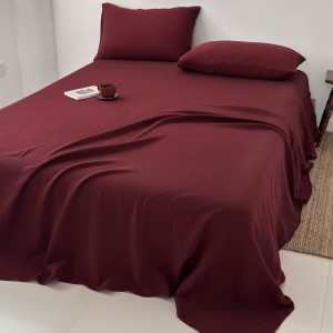 Solid color 3pcs home textiles red yarn fitted & flat sheet bed sheet set