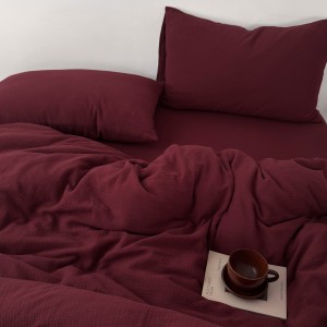 Solid color 3pcs home textiles red yarn fitted & flat sheet bed sheet set