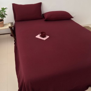 Solid color 3pcs home textiles red yarn fitted & flat sheet bed sheet set
