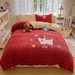 Warm milk fleece 4-pieces home textile towel applique duvet cover pillow shams printing flat sheets queen size bedding set
