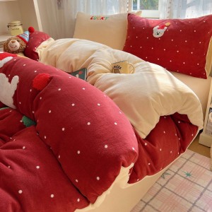Warm milk fleece 4-pieces home textile towel applique duvet cover pillow shams printing flat sheets queen size bedding set