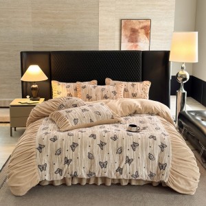 Premium quality milk velvet printing home textiles carving craft 4pcs bedding set supplier