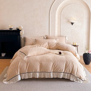 Winter warm solid color quilt cover soft beige fleece adult comforter cover high-end milk fleece bedsheets home textile bedding set supplier