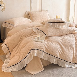 Winter warm solid color quilt cover soft beige fleece adult comforter cover high-end milk fleece bedsheets home textile bedding set supplier
