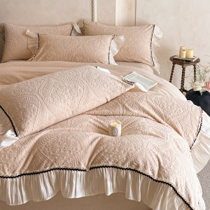 Winter warm solid color quilt cover soft beige fleece adult comforter cover high-end milk fleece bedsheets home textile bedding set supplier