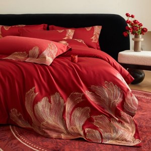 100s cotton CR craft luxury floral embroidery quilt cover pillowcases red flat sheet four-piece bedding set