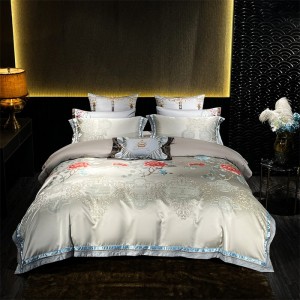 Hot-selling 4-pieces textile leaves jacquard 2m/2.2m bedsheet flat sheets 1.8m quilt cover premium bedding set manufacture