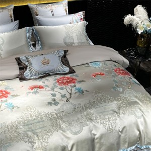 Hot-selling 4-pieces textile leaves jacquard 2m/2.2m bedsheet flat sheets 1.8m quilt cover premium bedding set manufacture