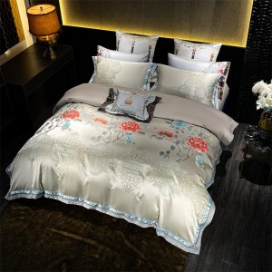 Hot-selling 4-pieces textile leaves jacquard 2m/2.2m bedsheet flat sheets 1.8m quilt cover premium bedding set manufacture