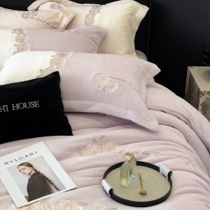 Winter warm embroidery quilt cover purple milk fleece adult comforter cover high-end bedsheets home textile bedding set supplier