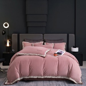 High gram weight velvet fluffy pillowcases 2/2.3m adult coverlets orange solid color pillow shams high-quality 4-piece bedding set manufacture
