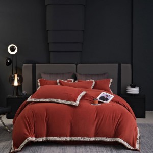 High gram weight velvet fluffy pillowcases 2/2.3m adult coverlets orange solid color pillow shams high-quality 4-piece bedding set manufacture