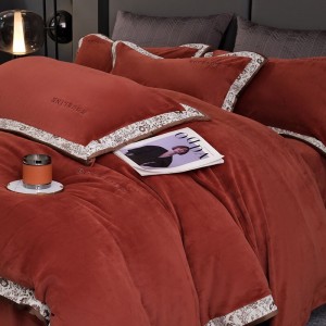 High gram weight velvet fluffy pillowcases 2/2.3m adult coverlets orange solid color pillow shams high-quality 4-piece bedding set manufacture