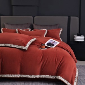 High gram weight velvet fluffy pillowcases 2/2.3m adult coverlets orange solid color pillow shams high-quality 4-piece bedding set manufacture