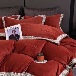 Winter warm solid color quilt cover soft red milk fleece adult comforter cover high-end bedsheets home textile bedding set supplier