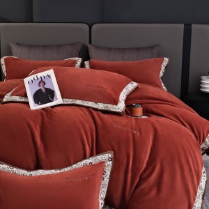 High gram weight velvet fluffy pillowcases 2/2.3m adult coverlets orange solid color pillow shams high-quality 4-piece bedding set manufacture