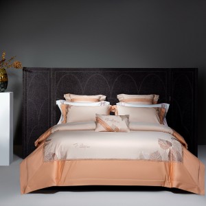 100S Long Staple Cotton Leaf Embroidery Luxury Orange Bedding Set