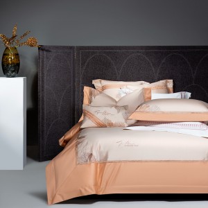 100S Long Staple Cotton Leaf Embroidery Luxury Orange Bedding Set